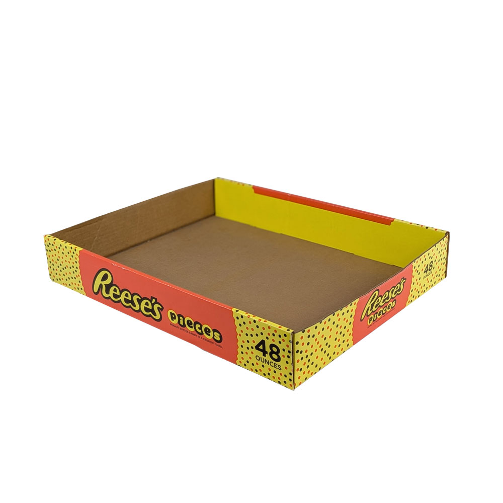 Reese's Pieces tray designed for displaying 48 ounces of candy in retail settings.